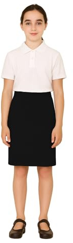 L S U Girls School Skirt Elasticated Waist Pencil Skirt Casual Plain Everyday Wear Grey Black