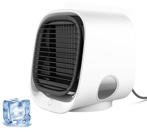 Nutrabreeze Cooling System, Nurabreeze Fan, Nura Breeze Small Mini Portable Air Conditioner with Tank & LED Nightlight, 3 Speed Settings, 7 Color Lights, Instant Cooling, For Bedroom, Office (White)