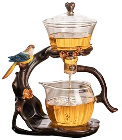 Gcroet Ensemble de thé Semi-Automatique, théière magnétique magnétique en Verre en Verre en en élevé avec infuseur, 300 ML + 460 ML de théâtre Magique, 7.8x4.9x10.4 Ensemble thé Kung Fu