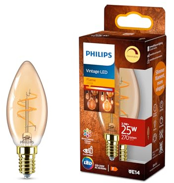 Philips Vintage Amber Spiral B35 Lampe, dimmbar, flimmerfrei, EyeComfort, 270 Lumen, Flame (2200 K), 3.1 W=25 W, E14 Sockel, 1er Pack