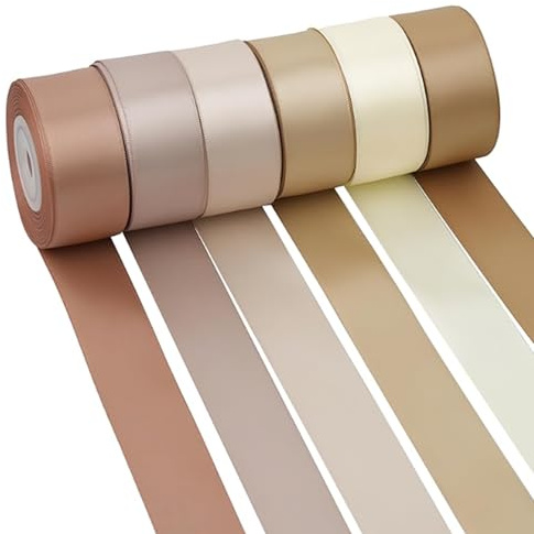Satinband Gold 25mm x 9.14m - 6 Rollen Geschenkband Breit, Schleifenband Hochzeit Polyester Bänder, Bänder für Geburtstag DIY Geschenkverpackung Weihnachten Basteln Dekoband (Gold Serie)