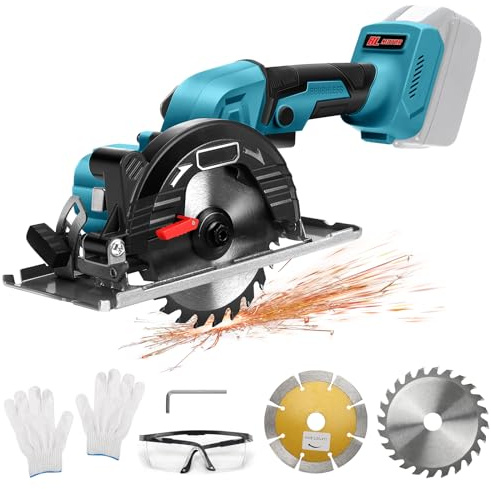 Roadtime 5 tums sladdlös cirkelsåg för Makita 18 V batteri (utan batterier), professionell minicirkelsåg med 2 blad, träsåg och diamantkniv, perfekt för trä, mjuk metall, plast, kakel