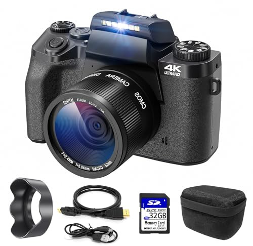 Appareil Photo numérique 4K, CCN 64MP Appareil Photo avec écran Tactile 3.0, Zoom numérique 16X, Fonction WiFi, avec Sacoche, Capuchon, Carte TF 32GB, Double Lentille, Noir