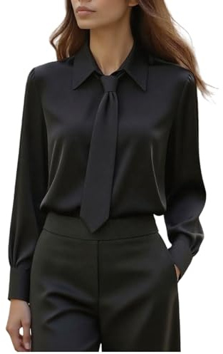 Bluse für Damen, elegantes Oberteil mit Kragen, Bündchen, Langarmhemden, schlichtes Business-Top, Damen, Büro, Arbeit, Blusen, stilvolle Hemden für elegante Freizeitausflüge