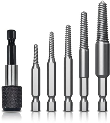 Extractor de Tornillos Rotos,Extractores de Tornillos de Cabeza Hexagonal | Juego de 6 Piezas con Roscas a la Izquierda y Extensión,Para Remover y Aflojar Tornillos Apretados