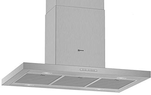 NEFF I95BBE2N0, N 50, Inselhaube 90 cm, Made in Germany, Abluft oder Umluft, LED-Licht, besonders leise, Intensivstufe – für besonders starke Absaugleistung bei intensivem Kochdunst, Edelstahl