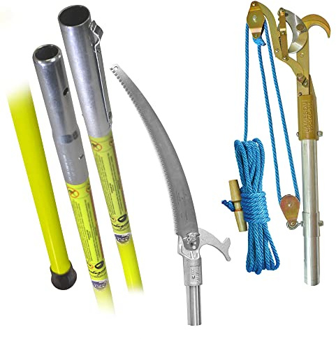 Jameson JE-Series Foam Core Complete Tree Trimming Kit – Arborist Line Clearance Set with Pruner, Rope, Saw Head, 16 Blade, Extension & Base Pole