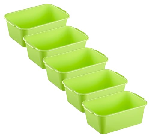 MiraHome Kunststoffwanne 5er Set 4L Grün – Universal einsetzbare Wanne aus BPA-freiem Kunststoff – Stapelbare Plastikwanne zur Aufbewahrung – Praktische Haushaltswanne – 28x20x11 cm