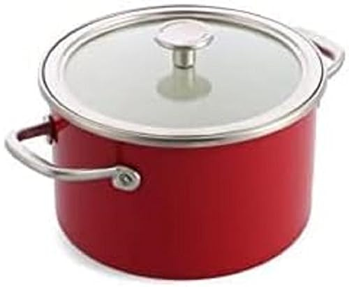 KitchenAid Cacerola esmaltada con núcleo de acero (20 cm, 3,7 L, con tapa, esmaltado alemán, inducción, apta para horno, color rojo imperio)