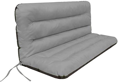 PillowPrim Cojín para columpio de Hollywood, cojín para banco de jardín, cojín para banco, cojín de asiento y respaldo, cojín de jardín, ancho del asiento de 120 cm, gris claro