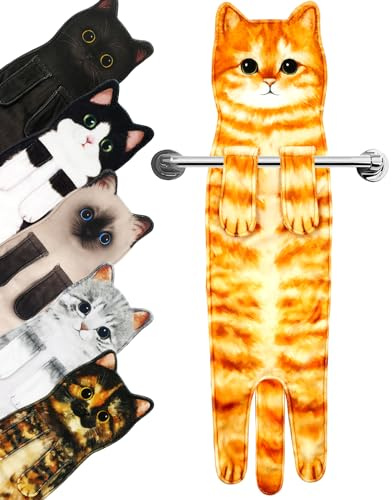 PAT JUUMG Lustig Katzen Handtücher,Küche Badezimmer Deko Handtuch Personalisiert,Ultrasaugstark,Für Geschenk Katzenliebhaber Geburtstags,Einweihungsgeschenk für Frauen（Orange Katze）