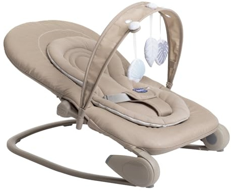 Chicco Hooplà Sdraietta Neonati E Bambini Da 0 Mesi A 18 Kg, Funzioni Dondolo E Poltroncina, Con Barra Gioco, Schienale Regolabile E Cuscino Riduttore, Chiusura Compatta, Ocean, Champagne