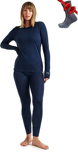 Merino.tech Merinoull Baslager Kvinnor Set - Tungvikt, Lätt, Mellanvikt Merino Termisk Underkläder För Kvinnor Topp, Botten, XS
