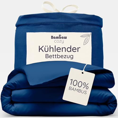 Bambaw Bambus Bettwäsche 155 x 220 cm, nachhaltiger Bettbezug aus Bambus, Bettwäsche weich in Hotelqualität, kühlender Bettbezug 155x220 Sommer (Marineblau)