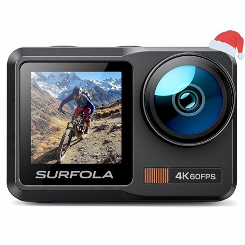 Surfola SF630 Cámara Deportiva 4K 60FPS, subacuática 40M Impermeable de Metal Desnudo 10M, WiFi, para Casco EIS, Videocámara de Pantalla Dual con 2 Baterías x1350mAh