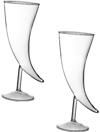 Luxshiny 2pcs Unique Horn-Shaped Glass Cups Mojito Glasses Cow Horn Goblet Home Decor