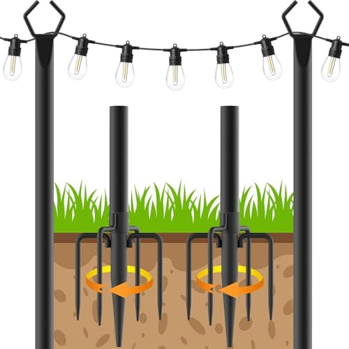 Steel String Light Pole 2 Pack 9.8 FT for Outdoor Patio Lighting