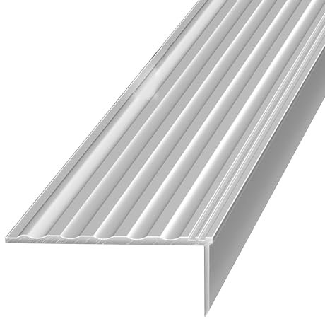 Gradini per scale in metallo verniciato a polvere nera per esterni, per gradini in legno, bordi decorativi (argento, 3 pezzi, larghezza 50 x altezza 20 mm)