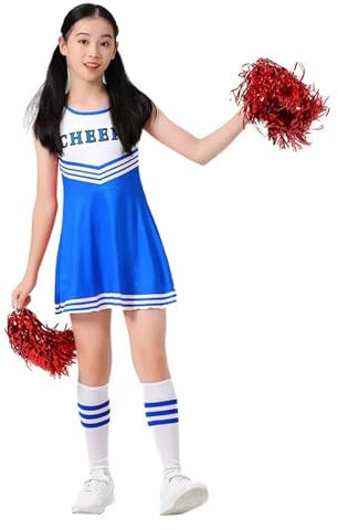 ZGXNYI Cheerleader Kostüm Damen Cheerleading-Uniform, vierfarbiges Cheerleading-Übungs-Sportbekleidungs-Fußballkleid-Performance-Anzug-Set for Kinder Cheerleader Kostüm für Frauen(Blue,120)