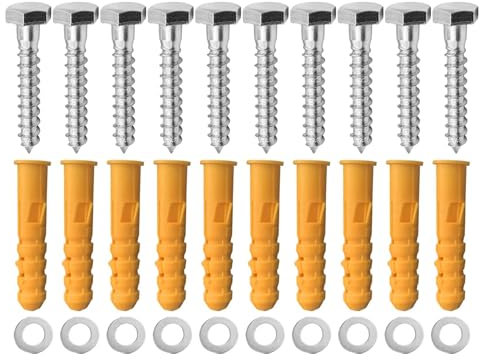 10 Sets M10x50mm Masonry Brick Wall Fixing Plugs with Concrete Screws and Washers, Heavy Duty Wall Plugs, Zinc Plated Screws, Bolt Kit for Tv Bracket Aerial Mast Dishes Shelves Mounting