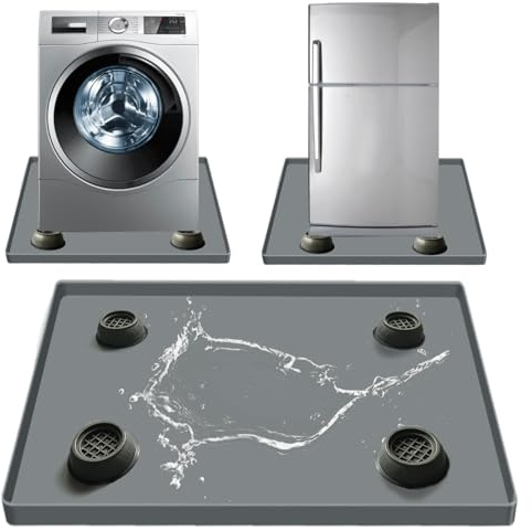 60×60CM Fridge Silicone Mat with 4 Base Raisers,Washable Silicone Refrigerator Mat Floor Protector Prevent Water Leakage,Spill-Proof Mat for Washer, Wine Cabinet & Coffee Machine，Freezer Drip Tray
