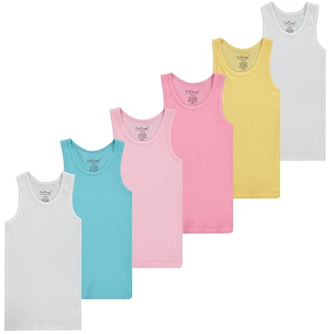 Pink Angel 6-Pack Girls Tank Tops - Girls Undershirts, Trendy Ribbed Sleeveless Summer Shirts - Kids Tank Tops - (Blush, Pink, Aqua, Yellow, 2 White)