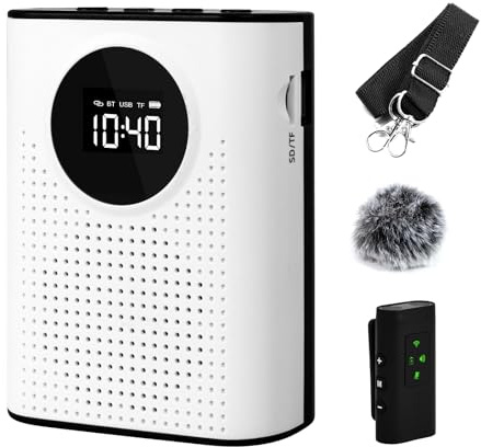 AURTEC Amplificador de voz con micrófono Lavalier inalámbrico magnético, amplificador portátil 2.4G, compatible Bluetooth, tarjeta TF, unidad flash USB y entrada AUX