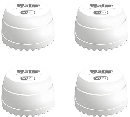 Lancoon Lot de 4 capteurs d'alarme de fuite d'eau Wi-Fi 100 dB avec alertes par application, détecteur d'inondation de qualité commerciale pour équipement de centre de données, hôtel, piscine