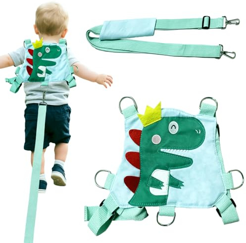 Toddler Reins for Walking 1-3 Years, Dinosaur Baby Walking Harness, Safety Harness with 1.5M Leash for Kids Walking and Travel Outside, Green