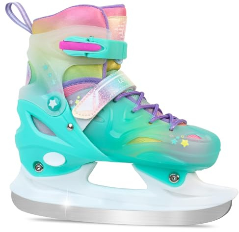 LEVYTEMP Adjustable Girls Ice Skates for Kids - Ice Skating Shoes - Hockey Lace-Up Skates for Youth Beginners,Pink Blue Green