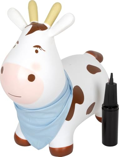 small foot Animale saltellante mucca, giocattolo per saltellare gonfiabile con bandana e pompa d'aria, per interni ed esterni, fino a 50 kg, per bambini dai 2 anni, 12784