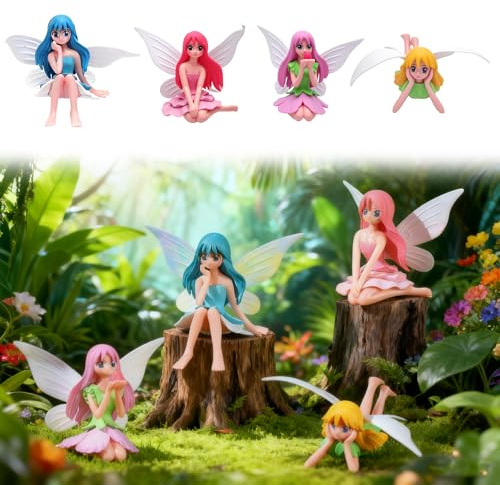 VOSSOT Figurines Elfe 4PCS, Figurines Fée pour Décoration Jardin Fées Statue, Figurine de Jardin Extérieur & Accessoires Féerique, Petites Déco et Figurine Fées pour Cadeaux