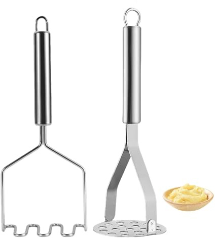 Potato Masher - Homiladi 2PCS Stainless Steel Premium Mince Masher & Ricer Set | Mashed Potato Maker | Kitchen Utensil Gadget for Smooth Puree, Vegetables & Baby Food, Easy to Clean