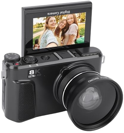 KIMISS 88MP 8K Ultra HD Autofocus Camera with 18X Digital Zoom, WiFi, 3 HD Flip Screen, 32GB Memory Card & 2 Batteries for Photography, Video Recording (Black)