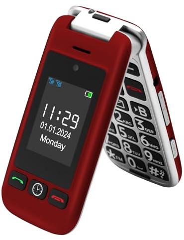 artfone G6 Rosso - 4G Telefono Cellulare per Anziani丨Flip Telefoni Cellulari con Tasti Grandi丨2.4+1.77 Doppia Display丨Funzione SOS丨Volume Alto丨Batteria da 1300 mAh丨Chiamata Rapida丨Base di Ricarica
