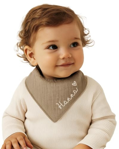 ARTEE 30 Farben 3 Größen Personalisiertes Halstuch Dreieckstuch aus Musselin Gaze 100% Baumwolle für Babies und Kleinkinder, mit Namens Personalisierung aus OekoTex zertifiziertem Druckmaterial