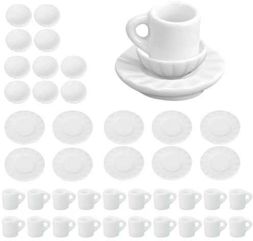 FINELYCR 40 Pezzi Miniatura Stoviglie, Set Miniature Tazze da Tèa Bianche, Accessori Casa Delle Bambole, per Mini-Cucina, Decorazione Della Tavola, Case Delle Bambole e Fai-da-Te