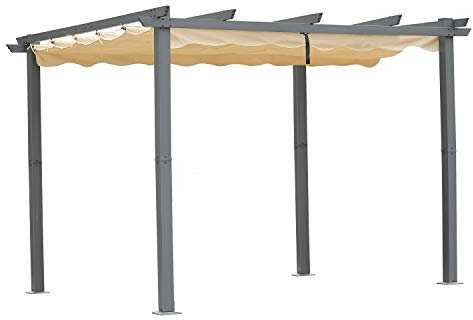 Angel Living 3 x 3M Pergola With Retractable Roof for Outdoor Garden Patio Beige