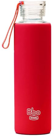 Irisana - Borraccia - 550 ml - Rosso - 7 x 7 x 25 cm - Caraffa Sportiva in Vetro Ideale per la Palestra - Borosilicato e Silicone - Bbo Collection