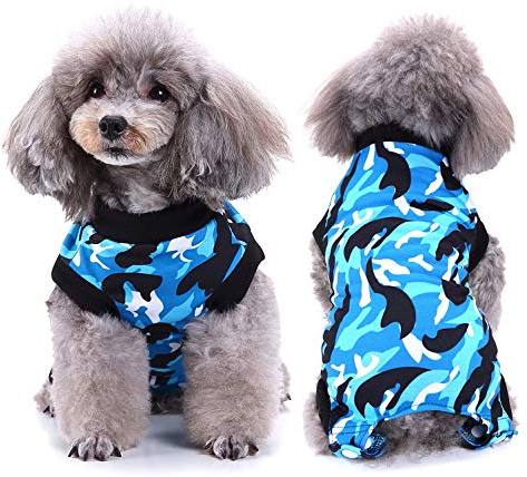 SELMAI Body für Hunde Nach op Mode Tarnung Medical Pet Shirt Katze Hund Kastration E-Kragen Alternative Tragen für Hautkrankheiten Wunden Chirurgische Versorgung Haustier Verhindern Lecken Blau XS