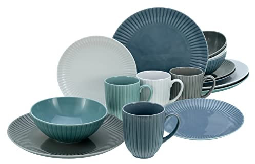 CreaTable, 22233, Serie ALLEGRA - Colors, 16-teiliges Geschirrset, Kombiservice aus Porzellan, spülmaschinen- und mikrowellengeeignet, Made in Europe