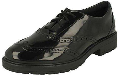 Clarks Loxham Brogue Youth Patent Shoes in Black Patent Size 3.5