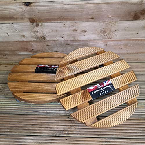 Samuel ALEXANDER 2 x 50cm Heavy Duty Traditional Wooden Plant Stand Trolley on Metal Castor Wheels