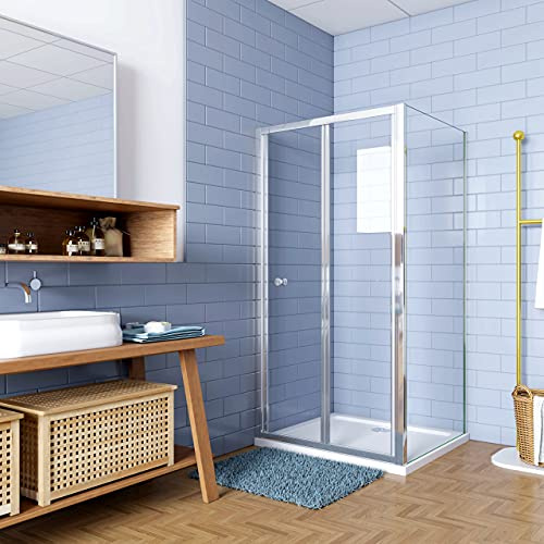 H.185cm Box Doccia Angolare 70x70cm Porta a Soffietto vetro 5mm Profilo | Cromo Lucido, Parete Doccia Trasparente, Vetro Temperato