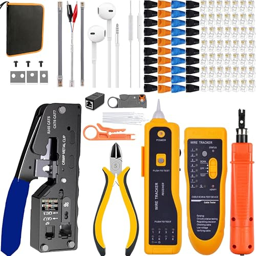 Mayline Cat5e Netzwerkwerkzeug-Tester, Netzwerkkabel-Set, Netzwerkwerkzeug-Set, Crimpzange für RJ45, RJ11, RJ12, Cat7, Cat6, LAN Reparatur/Wartung (grau)