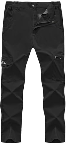 Rdruko Men's Hiking Pants Lightweight Quick Dry Water Resistant Outdoor Travel Work Fishing Pants 6 Pockets (Black,US 34)