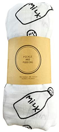 Bamboo Newborn Baby Muslin Swaddle Blanket Wrap - Extra Large Muslin for Boys and Girls- Milk Bottle Design