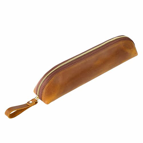 Su.B Federmäppchen - Federtasche - Etui aus Leder - Hergestellt aus Hochwertigem Leder - Passend für Mehr als 25 Stifte - für Männer und Frauen - Cognac