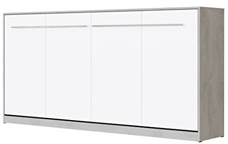 SMARTBett Schrankbett Standard 90x200 120x200 140x200 160x200 Bettschrank Wandbett Beton/Weiss 90 Horizontal