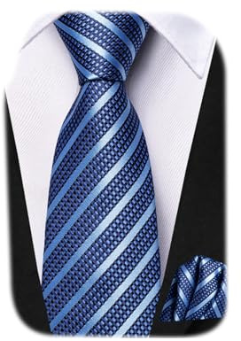 Dubulle Boys Tie Blue Self Tie Silk Striped Kids Necktie and Pocket Square Set for Age 8-11 Graduation School Uniform
